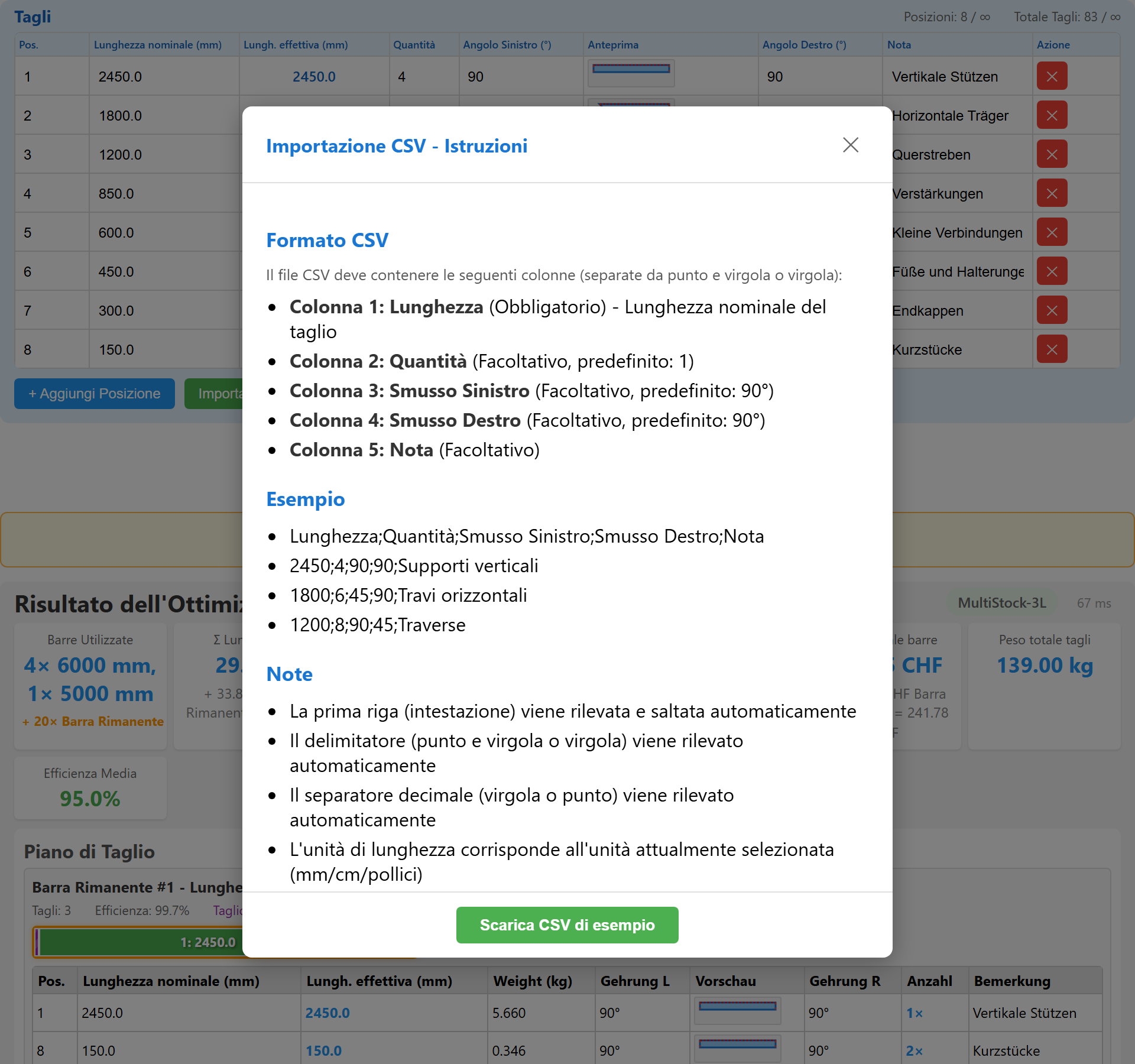 Importazione CSV